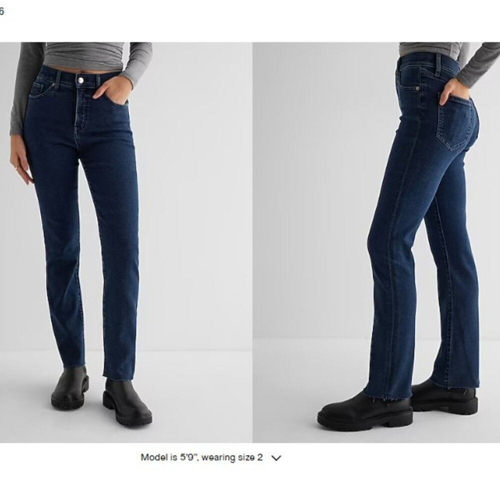 Express High Waisted Dark Wash Raw Hem '90s Slim Jeans